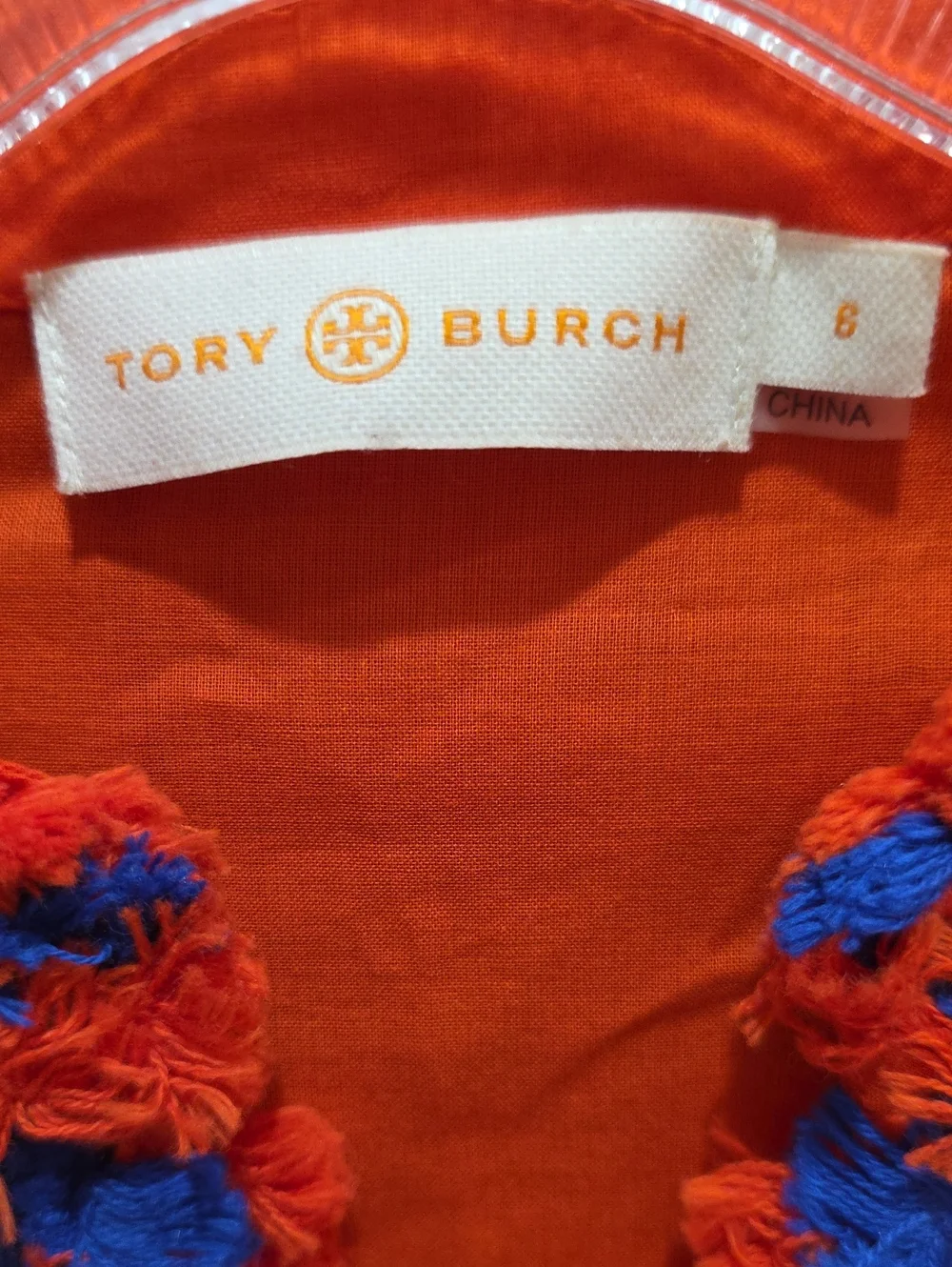Vibrant orange Tory Burch Samba cotton fringe-trim V-neck tunic